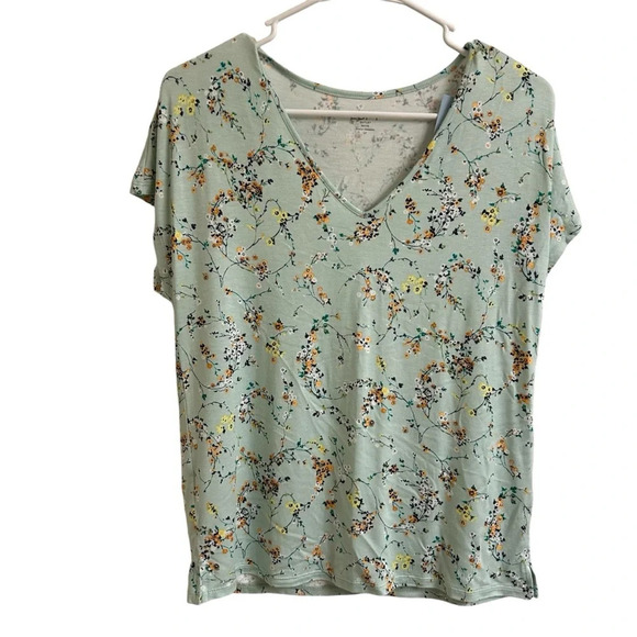 Ann Taylor LOFT Outlet Women’s SP Mint Green Ditsy Floral Flutter Sleeve Top - Picture 1 of 8